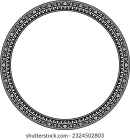 Marco monocromo vectorial negro, borde, ornamento chino. Círculo con patrones, anillo de los pueblos de Asia oriental, Corea, Malasia, Japón, Singapur, Tailandia.
