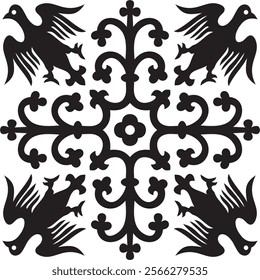 Vector black monochrome gothic ornament, stencil. Medieval European art. Traditional patterns of Catholic cathedrals.
