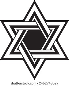 Vector black monochrome jewish national ornament. Star of David. Semitic folk pattern. Israeli ethnic sign.
