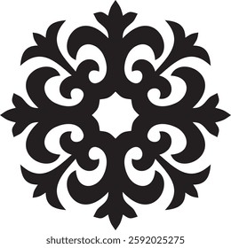 Vector black monochrome Kazakh national ornament. Ethnic pattern of the peoples of the Great Steppe,