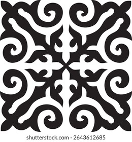 Vector black monochrome Kazakh national ornament. Ethnic pattern of the peoples of the Great Steppe,