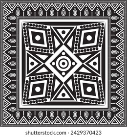 Vector black monochrome native american folk ornament. Square pattern, scarf of the peoples of America, Aztec, Incas, Maya