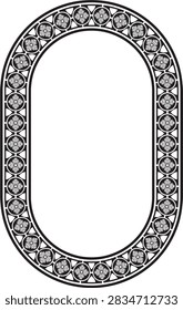 Vector black monochrome oval gothic ornament. Medieval European silhouette, circle, ring, border. Classic pattern of the Germans, Angles, Saxons, Franks.

