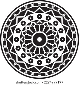 Vector black monochrome round ancient persian ornament. National Iranian circle of ancient civilization. Baghdad
