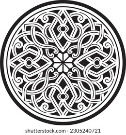 Vector black monochrome round ancient Byzantine ornament. Classical circle of the Eastern Roman Empire, Greece. Pattern motifs of Constantinople.
