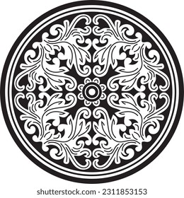 Vector negro monocromo redondeado antiguo ornamento bizantino. Círculo clásico del Imperio Romano Oriental, Grecia. Motivos de patrón de Constantinopla.
