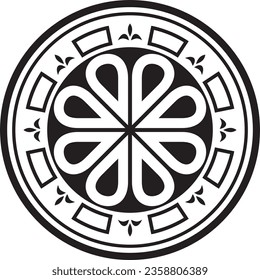 Vector black monochrome round ancient Byzantine ornament. Classical circle of the Eastern Roman Empire, Greece. Pattern motifs of Constantinople.
