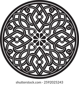 Vector black monochrome round ancient Byzantine ornament. Classical circle of the Eastern Roman Empire, Greece. Pattern motifs of Constantinople.
