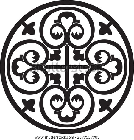 Vector black monochrome round ancient Byzantine ornament. Classical circle of the Eastern Roman Empire, Greece. Pattern motifs of Constantinople.
