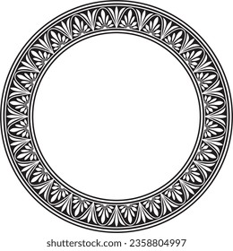 Vector black monochrome round classic greek meander ornament. Pattern, circle of Ancient Greece. Border, frame, ring of the Roman Empire.
