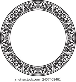 Vector black monochrome round classic greek meander ornament. Pattern, circle of Ancient Greece. Border, frame, ring of the Roman Empire.
