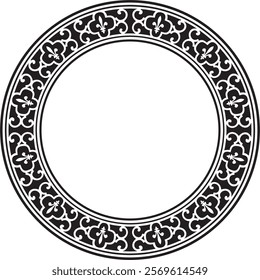 Vector black monochrome round classic renaissance ornament. Circle, ring, european border, revival style frame
