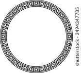 Vector black monochrome round Egyptian ornament. Circle, frame, ring of ancient Egypt.Pattern of lotus flowers and sun. Template for stained glass
