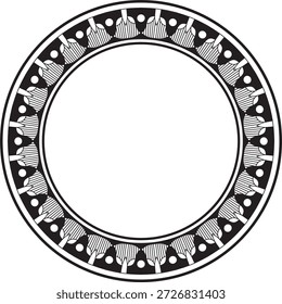 Vector negro monocromo redondo adorno egipcio. Círculo, marco, anillo del antiguo Egipto. Patrón de flores de loto y sol. Plantilla para vidrieras
