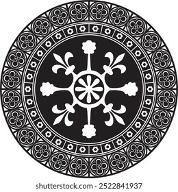 Ornamento gótico redondo monocromo negro Vector. Silueta europea medieval, círculo, anillo, frontera. Patrón clásico de los alemanes, anglos, sajones, francos.
