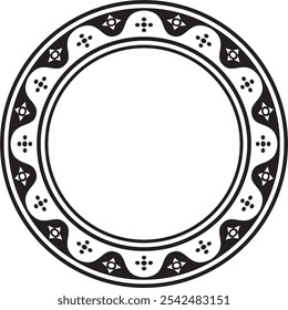 Vetor preto monocromático ornamento gótico redondo. Silhueta europeia medieval, círculo, anel, borda. Padrão clássico dos alemães, anglos, saxões, francos.
