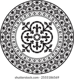 Vector black monochrome round gothic ornament. Medieval European silhouette, circle, ring, border. Classic pattern of the Germans, Angles, Saxons, Franks.
