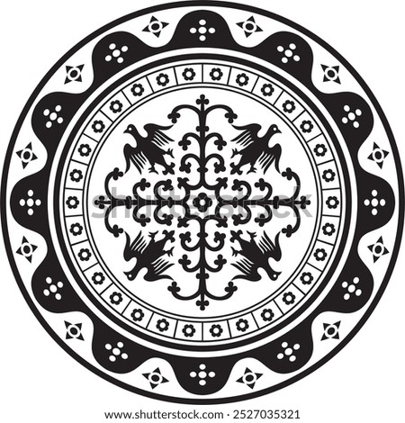 Vector black monochrome round gothic ornament. Medieval European silhouette, circle, ring, border. Classic pattern of the Germans, Angles, Saxons, Franks.
