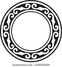 Vector black monochrome round Kazakh national ornament. Ethnic pattern of the peoples of the Great Steppe, Mongols, Kyrgyz, Kalmyks, Buryats. circle, frame border.
