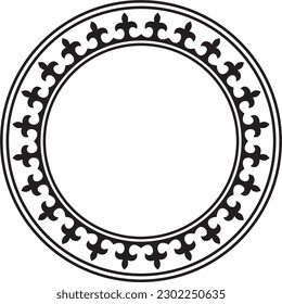 Vector black monochrome round Kazakh national ornament. Ethnic pattern of the peoples of the Great Steppe, 
Mongols, Kyrgyz, Kalmyks, Buryats. circle, frame border.