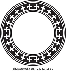 Vector black monochrome round Kazakh national ornament. Ethnic pattern of the peoples of the Great Steppe, 
Mongols, Kyrgyz, Kalmyks, Buryats. circle, frame border.