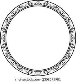 Vector black monochrome round Kazakh national ornament. Ethnic pattern of the peoples of the Great Steppe, 
Mongols, Kyrgyz, Kalmyks, Buryats. circle, frame border.