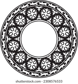 Vector black monochrome round Kazakh national ornament. Ethnic pattern of the peoples of the Great Steppe, Mongols, Kyrgyz, Kalmyks, Buryats. circle, frame border.
