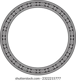 Vector black monochrome round Kazakh national ornament. Ethnic pattern of the peoples of the Great Steppe, 
Mongols, Kyrgyz, Kalmyks, Buryats. circle, frame border.