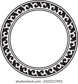 Vector black monochrome round Kazakh national ornament. Ethnic pattern of the peoples of the Great Steppe, 
Mongols, Kyrgyz, Kalmyks, Buryats. circle, frame border.