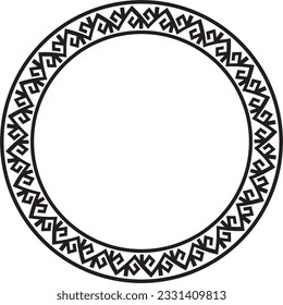 Vector black monochrome round Kazakh national ornament. Ethnic pattern of the peoples of the Great Steppe, 
Mongols, Kyrgyz, Kalmyks, Buryats. circle, frame border.