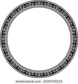 Vector black monochrome round Kazakh national ornament. Ethnic pattern of the peoples of the Great Steppe, 
Mongols, Kyrgyz, Kalmyks, Buryats. circle, frame border.