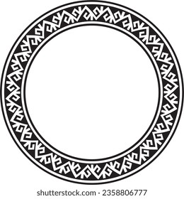 Vector black monochrome round Kazakh national ornament. Ethnic pattern of the peoples of the Great Steppe, 
Mongols, Kyrgyz, Kalmyks, Buryats. circle, frame border.