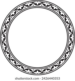 Vector black monochrome round Kazakh national ornament. Ethnic pattern of the peoples of the Great Steppe, 
Mongols, Kyrgyz, Kalmyks, Buryats. circle, frame border.