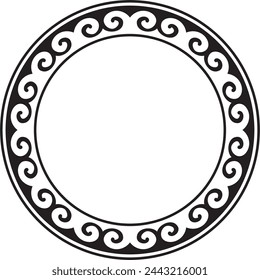 Vector black monochrome round Kazakh national ornament. Ethnic pattern of the peoples of the Great Steppe, Mongols, Kyrgyz, Kalmyks, Buryats. circle, frame border.
