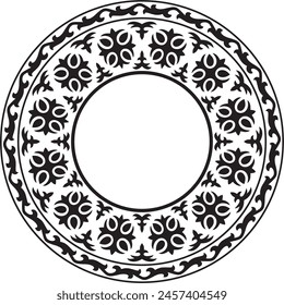 Vector black monochrome round Kazakh national ornament. Ethnic pattern of the peoples of the Great Steppe, Mongols, Kyrgyz, Kalmyks, Buryats. circle, frame border.
