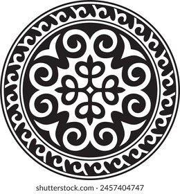 Vector black monochrome round Kazakh national ornament. Ethnic pattern of the peoples of the Great Steppe, 
Mongols, Kyrgyz, Kalmyks, Buryats. circle, frame border.