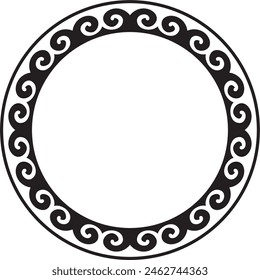 Vector black monochrome round Kazakh national ornament. Ethnic pattern of the peoples of the Great Steppe, Mongols, Kyrgyz, Kalmyks, Buryats. circle, frame border.
