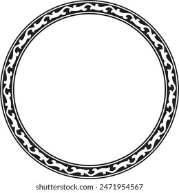 Vector black monochrome round Kazakh national ornament. Ethnic pattern of the peoples of the Great Steppe, Mongols, Kyrgyz, Kalmyks, Buryats. circle, frame border.
