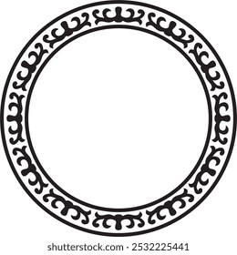 Vector black monochrome round Kazakh national ornament. Ethnic pattern of the peoples of the Great Steppe, Mongols, Kyrgyz, Kalmyks, Buryats. circle, frame border.
