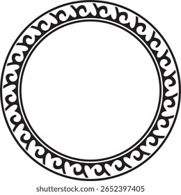 Vetor preto monocromático redondo ornamento nacional cazaque. Padrão étnico dos povos da Grande Estepe, 
Mongóis, Quirguistão, Calmuques, Buryats. círculo, moldura de fronteira.