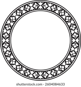 Vector black monochrome round national Indian ornament. Circle, ring, border, ethnic Hindu frame.
