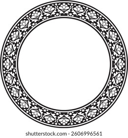 Vector black monochrome round national Indian ornament. Circle, ring, border, ethnic Hindu frame.
