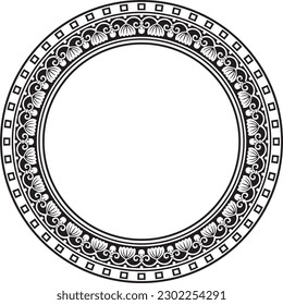 Vector black monochrome round ornament ring of ancient Greece. Classic pattern frame border Roman Empire.
