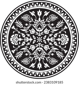 Vector black monochrome round turkish ornament. Ottoman circle, ring, frame.