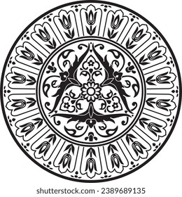 Vector black monochrome round turkish ornament. Ottoman circle, ring, frame.