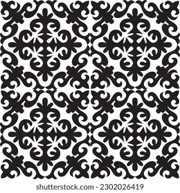 Vector black monochrome seamless Kazakh national ornament. Ethnic endless pattern of the peoples of the Great Steppe, 
Mongols, Kyrgyz, Kalmyks, Buryats.