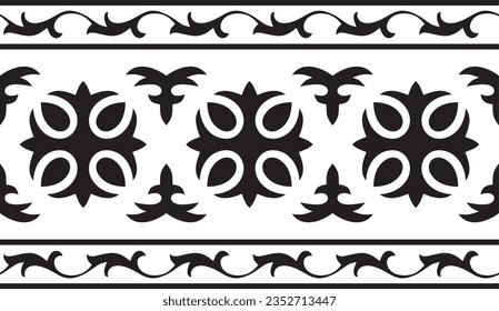 Vector black monochrome seamless Kazakh national ornament. Ethnic endless pattern of the peoples of the Great Steppe, 
Mongols, Kyrgyz, Kalmyks, Buryats. frame border.