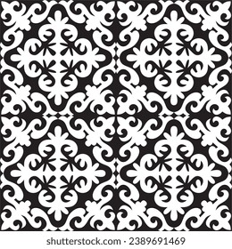 Vector black monochrome seamless Kazakh national ornament. Ethnic endless pattern of the peoples of the Great Steppe, 
Mongols, Kyrgyz, Kalmyks, Buryats.