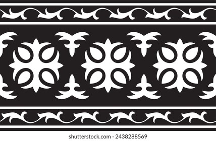 Vector black monochrome seamless Kazakh national ornament. Ethnic endless pattern of the peoples of the Great Steppe, 
Mongols, Kyrgyz, Kalmyks, Buryats. frame border.