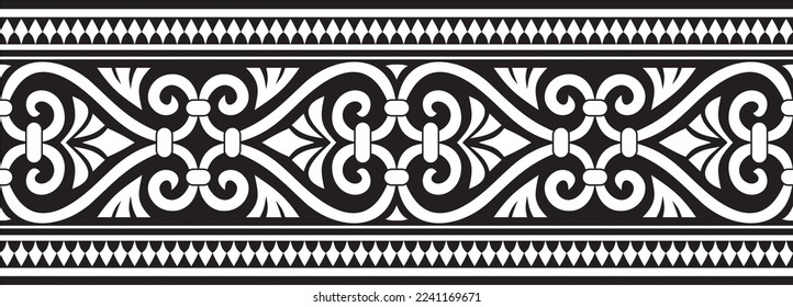 Vector black monochrome seamless ornament of ancient Greece. Classic Endless pattern frame border Roman Empire.
